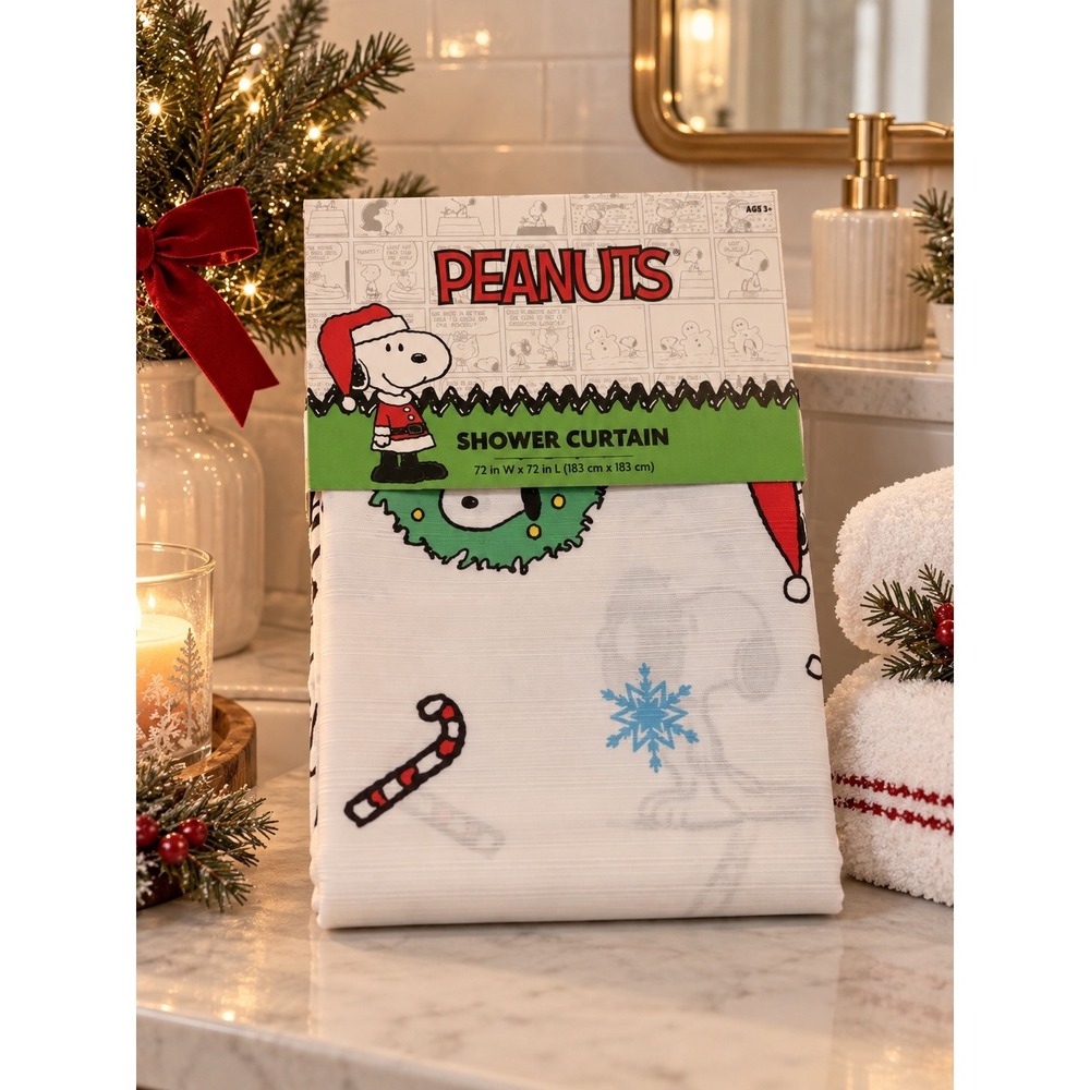 Peanuts Snoopy Christmas Fabric Shower Curtain 72x72 Santa Woodstock Holiday